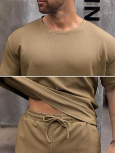 Streetwear d'été décontracté pour hommes, survêtement en coton délavé à l'acide, ensemble 2 pièces t-shirt et short - Product Image 5