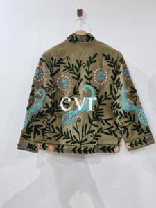 Abrigo Bohemio de Terciopelo Bordado con Cuello Mandarín, Manga Tres Cuartos, Diseño Floral Hecho a Mano, Talla Grande, Ropa Exterior para Mujer, Otoño - Product Image 2