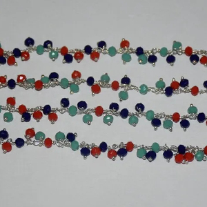 Chaîne de chapelet en grappe de trois perles à facettes multicolores plaquées argent de bonne qualité, chaîne de chapelet épaisse pour la fabrication de bijoux - Product Image 6