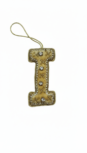100% Hand-Embroidered Beaded Zardosi Velvet Alphabet <b>Ornament</b> Initial <b>Letter</b> Hanging Decoration Christmas <b>Ornaments</b> in India - Product Image 5