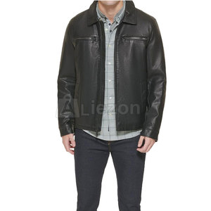 Chaqueta de cuero para hombre, chaqueta de cuero de diseño personalizado, chaqueta de cuero de color sólido para hombre - Product Image 2