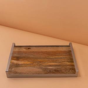 Vente chaude artisanale arabe en bois plateau de service poignées en métal conçues pour servir des collations plusieurs aliments et décor de cuisine - Product Image 1