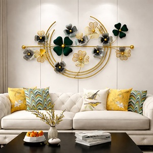 Artisanat mural rond décoratif de qualité supérieure, moderne, en fer forgé, écologique, avec cadre floral vert et or, pièces d'art de paysage - Product Image 1
