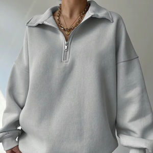 Sudadera con capucha de lana de color sólido con media cremallera personalizada para mujer, sudadera de invierno gruesa y cálida con marca personalizada - Product Image 1