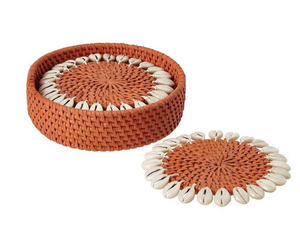 Sous-verres ronds en rotin avec coquillages, tapis à boissons naturels minimalistes pour la décoration de la maison scandinave moderne, pour le café, le thé, la protection du bureau - Product Image 2