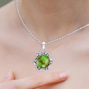 Vente en gros de pendentifs en argent sterling 925 avec pierres précieuses vertes et turquoises pendentifs en argent 925 avec timbre bijoux - Product Image 3