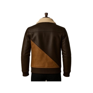 Chaqueta Bomber de Piel de Oveja para Hombre de Alta Calidad Personalizada al por Mayor con Forro de Lana en el Interior - Product Image 4