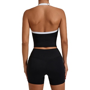 Ensembles de shorts et hauts en lin pour femmes, tenues de sport, ensembles de yoga 2 pièces, vêtements de fitness, vente en gros, logo personnalisé, OEM/ODM - Product Image 2