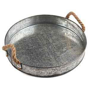 Modern <b>Round</b> Galvanized Metal <b>Serving</b> <b>Tray</b> With Handles Perfect for Dining Table Parties Storage Home Decor - Product Image 2