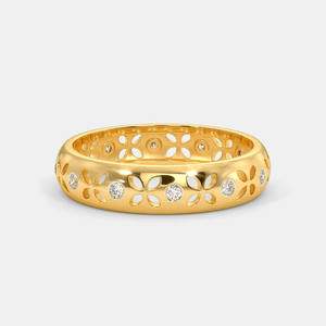 Anillo de Banda con Diseño de Flor Hueca Elegante con Diamante Cultivado en Laboratorio VVS en Oro Blanco y Amarillo Sólido, Joyería al por Mayor para Ella - Product Image 5