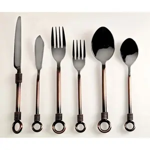 party ware Wired Double Round hanging Handel Wholesale Knife Fork Spoon Cutlery Set Stainless Steel Modern Gold Cutlery Set