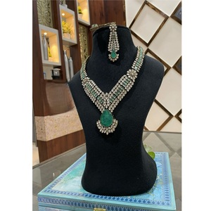 À la mode de haute qualité plaqué or Moissanite Kundan collier boucles d'oreilles ensemble femmes traditionnel mariage fiançailles porter - Product Image 1