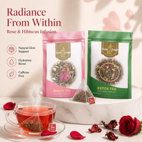 Thé éclaircissant pour la peau personnalisé avec rose et hibiscus, marque privée, thé pour une peau éclatante