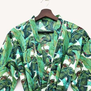 Kimono en coton vert doux et confortable Robe de nuit à imprimé floral pour femmes, nouvel arrivage - Product Image 3