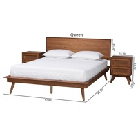 Ensemble de chambre à coucher 3/4/5 pièces en châtaignier, en bois fini brun noyer et rotin, tailles de lit multiples
