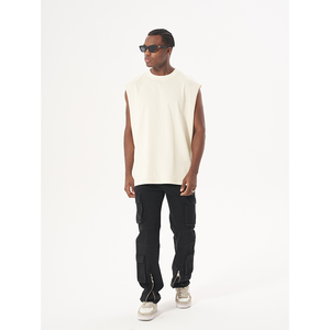 Europe et États-Unis Tendance T-shirt en coton à bord ample et ample sans manches pour hommes T-shirt large rétro pour hommes - Product Image 5