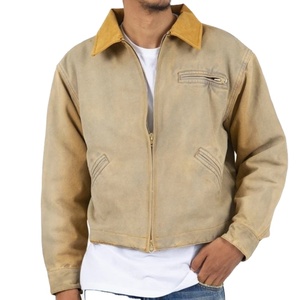 Chaqueta vaquera de trabajo lavada recortada hecha a medida OEM, chaqueta vintage de diseñador con logotipo personalizado para exteriores para hombre, fabricada por Isha Industry - Product Image 1