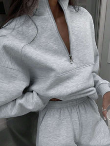 Conjunto de sudadera y pantalones de cuello redondo de dos piezas para mujer, ropa de mujer personalizada al por mayor, conjunto de chándal de forro polar de algodón - Product Image 2
