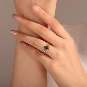 Jeulia Classic Wedding <b>Ring</b> <b>Set</b> with Kite Cut Black Rutilated Quartz - Product Image 5