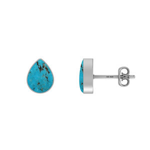 Boucles d'oreilles clous en argent 925 de qualité supérieure, pierre précieuse turquoise, forme poire, marquise, ovale, fermoir papillon, sertissage en bézel, lot de 3, cadeau - Product Image 1