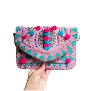 Bolsos de mano de lujo personalizados de utilidad India hechos a mano para mujer, bolsos de mensajero bohemios para mujer, bolsos de mano de noche con cuentas para mujer - Product Image 1