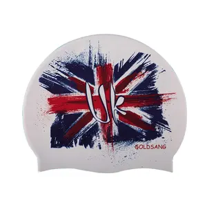 uk british flag screen printing 50g adult silicone swim cap high quality best water-proof silicone swimming hats cap wholesale