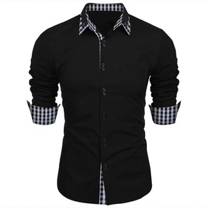 Camisa de vestir ajustada de manga larga para hombre, transpirable, de algodón y lino, franela, cuello levantado, cierre de botón de cuerno, informal para primavera y verano - Product Image 1