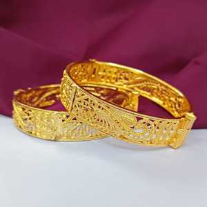 Grossiste indien de bijoux plaqué or uni brillant gravé charnière ouvrable gros bracelets de mariée bracelet parure de bijoux pour femmes - Product Image 2