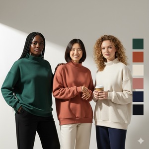 Sweat-shirts en molleton épais unisexe pour femme, col montant, personnalisables avec broderie sur le devant, idéaux pour l'hiver - Product Image 1