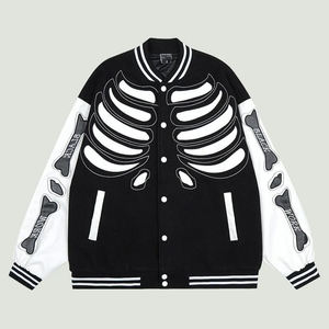 Chaqueta de calle estilo Skelton OEM para hombre, chaqueta universitaria de lana personalizada de calidad superior con cuello levantado, manga larga, cálida y transpirable - Product Image 1
