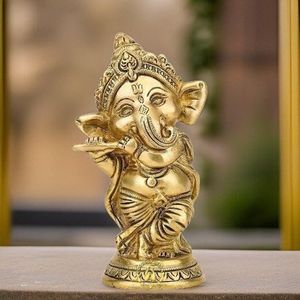 Latón Chowki Ganesh Ji estatua religiosa Ganapati Bappa Idol Murti hogar decorativo Showpiece Ganesha Murti Idol estatuilla estilo - Product Image 1