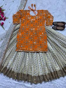 Conjunto floral Georgette Lehenga Choli & Dupatta para mujer Vestido de marca de 3 piezas directamente de la mano del fabricante indio, ade - Product Image 3