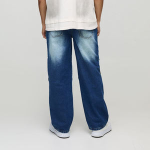 กางเกงทรงแบ็กกี้ขากว้างขาสีฟ้าคลาสสิกปักโลโก้ตามสั่งสไตล์ฮิปฮอปผ้าเดนิมสีเข้มระบายอากาศได้ดีสินค้ามาใหม่ - Product Image 3