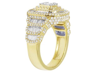 Elegant 10K Yellow Gold Rhodium Plated Hip Hop <b>Ring</b> with Lab Grown Diamonds Baguette & Round Cuts <b>Iced</b> Mens Jewelry for Party - Product Image 3