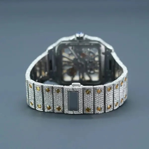 Montre-bracelet de luxe exclusive pour hommes en acier inoxydable entièrement Moissanite taille brillant diamant jaune blanc ton à la mode - Product Image 4