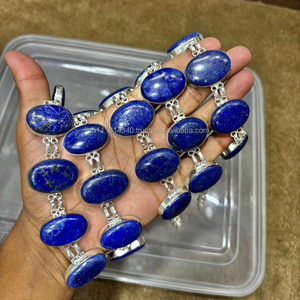 Pulsera cabujón Lapiz Lazuli de Plata de Ley 925 Natural, pulsera de piedra múltiple, regalo de joyería de plata de Ley 925 para mujer - Product Image 1