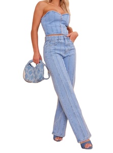 เสื้อแขนกุด & กางเกงยีนส์ผู้หญิงชุดครอปยีนส์2ชิ้นเอวลอยทรงตรงกางเกงยีนส์2026 - Product Image 3