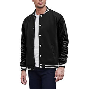 Veste universitaire décontractée pour lycéens, en cuir épais, à manches longues, avec broderie et patchwork, personnalisable en gros - Product Image 1