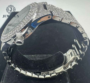 Luxury 41mm Analog Iced Moissanite Diamond <b>Watch</b> Antique Style Hip Hop Stainless Steel Band Quartz Movement Fashion Accessory - Product Image 3