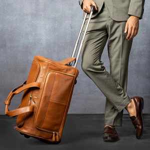 Bolsa de Viaje de Cuero Genuino para Hombre, Estilo Vintage, Gran Capacidad, Diseño Simple, Bolso de Mano para Viajes de Negocios con Cierre de Cremallera - Product Image 1