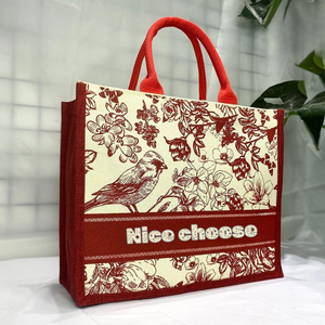 Fourre-tout d'épicerie écologique réutilisable de couleur naturelle Sacs en jute imprimés personnalisés Sac fourre-tout en toile de lin personnalisé fabriqué au Viet Nam - Product Image 1