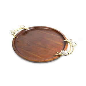 Élégant plateau de service à dessert en bois avec poignée en métal doré finition polie pour l'organisation de la vaisselle de restauration d'hôtel et de restaurant - Product Image 4