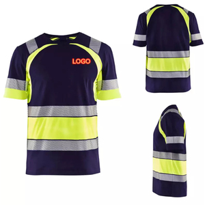 Hi VIS เสื้อเซฟตี้สะท้อนแสงสำหรับผู้ชาย, เสื้อยืดก่อสร้างเสื้อกั๊กเสื้อมีขนาดและโลโก้ตามสั่ง