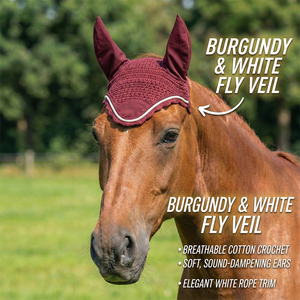 Voile anti-mouches pour cheval en crochet marron, avec bordure en corde crème, protège-oreilles doux, fait main, de haute qualité, confortable, bonnet équestre pour l'équitation - Product Image 3