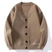 Herbst Winter Herren Mode Lässige Streetwear V-Ausschnitt Strickjacke Patchwork Lose Baumwollfutter Polyester/Baumwolle Bedruckt Gestreift