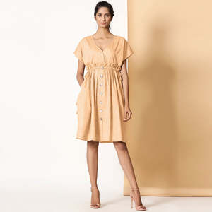 Robe jupe trapèze décontractée en coton avec col en V, bretelles spaghetti, robe de plage en lin diamantée de style bohème à volants et dentelle - Product Image 4