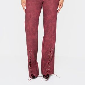 Leggings en cuir respirant pour femmes à taille haute avec tissu tissé satiné, sur mesure - Product Image 2
