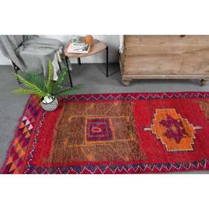 Ethnic Vintage Turkish Rug <b>Red</b> Orange Patchwork Design Classic 3.1x97.8ft Large Area <b>Wool</b> Material Latex for Hallway Rectangle - Product Image 2
