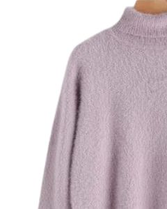 Pull court en tricot moelleux pour femmes, couleur lavande, col montant, manches longues, doux, pull d'hiver, haut tendance pour femmes - Product Image 3