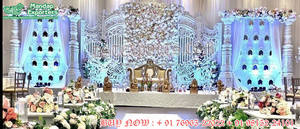 Élégant thème de mariage en or blanc, scène ouverte, décoration de réception de mariage Hindu, scène de Style ouvert de mariage Royal doré - Product Image 6